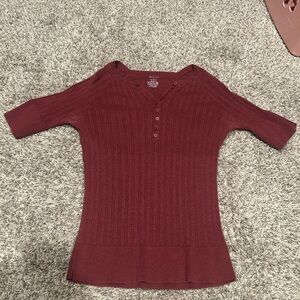 Burgundy Ribbed Knit Sweater